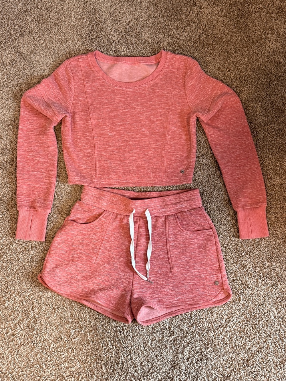Kyodan Coral Pink Cropped Women’s Sweatshirt and Drawstring Shorts Set
